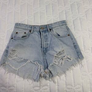 Zara Blue Distressed Jean Shorts High-Waisted